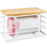 Stylstoreazy trash bag holder with bamboo top closeup highlighting waterproof durability