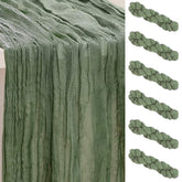 SuBleer sage green cheesecloth table runner on dining table for rustic wedding decor