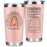 Suchagift teacher tumbler pink 20oz with spill-resistant lid for on-the-go coffee.