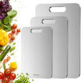 Sufkodu titanium cutting board 3-piece set for versatile kitchen prep.