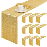 Sugargirl glitter gold sequin table runner, 10-piece set for party decor