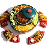 SugarWhisk Lazy Susan Taco Bar closeup showing red design for easy serving
