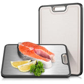 SULANDI titanium cutting board front view shows dual-surface versatility for heavy chopping.