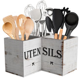 Suli extra-large wooden utensil holder with three compartments on the counter