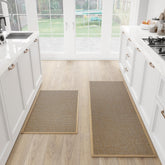 SUMLANS kitchen mat 2pc brown top view; cushioned comfort for standing in the kitchen.