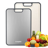 Sumzzz titanium cutting board two-sided for meat and produce, durable prep surface.