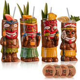 SUN GKOTTA cocktail tiki mugs four-piece glossy set for tropical party vibes.