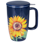 Sunddo sunflower tea mug with infuser in blue for precise loose-leaf brewing