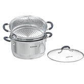 Sunhouse 3.1 qt steamer pot with 2-tier basket for even steaming and flavor preservation.
