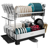 SUNLY 2-Tier Dish Drying Rack with large capacity keeps dishes organized and air-dried