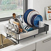 Sunly expandable dish drying rack with extendable spout for efficient countertop drying.