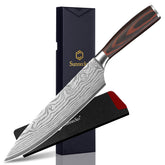Sunnecko 8-inch chef knife with sheath for safe storage and quick access.