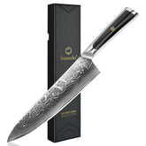Sunnecko 8-Inch Damascus Chef Knife blade — razor-sharp edge for precise slicing of meats and produce.