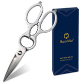 Sunnecko heavy duty kitchen scissors blade close-up highlighting micro-serrated edge for tougher cuts