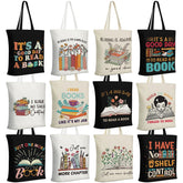 Sunnymove 12pc black book-lover tote with design for library trips