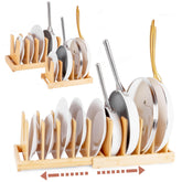 Sunny Tots bamboo pot lid organizer with magnetic lock keeps lids secure in cabinet