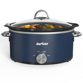 Sunvivi 3qt slow cooker blue on counter for easy meal prep and serving.