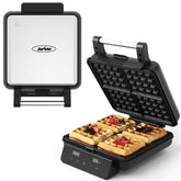Sunvivi 4-slice stainless steel waffle maker ready for family breakfasts