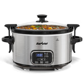SUNVIVI slow cooker with locking lid preserves moisture for tender meals.