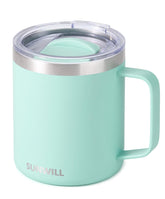 SUNWILL insulated coffee mug mint handle for comfortable grip and hot beverages on the go.
