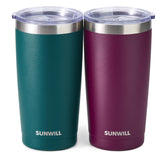 SunWill travel mug with forest green lid keeps beverages secure on the go