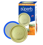 Superb Sealing Solutions wide-mouth gold lid for secure home canning.