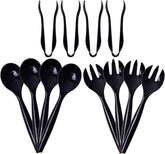 Supernal 72pcs tongs in black plastic, ideal for buffet service and easy disposal.