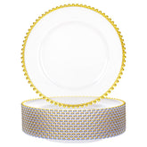 Supernal gold beaded charger plates 12-pack elevate wedding table decor.