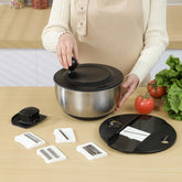 Supernal salad spinner with 5.3 qt stainless bowl for quick, mess-free washing.