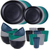 Supernal 32pc wheat straw plates and bowls set for family meals and everyday use