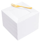 Supernal white 6-inch dessert plates with gold forks on table for elegant dessert service