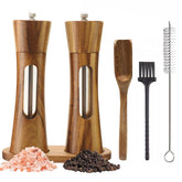SUPRNN 8-inch wooden salt and pepper grinders set with clear window for quick checks