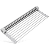 Surpahs roll-up dish drying rack over-sink view frees counter space for prep.