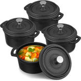 Suttmin mini dutch oven with lid on stove for easy single servings.