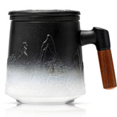 Suyika ceramic tea cup with infuser and lid, matte black, ideal for loose-leaf brews