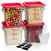SVKLHY 4QT square container with red lid for clear visibility and secure storage.