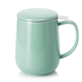 Sweese 20 oz porcelain tea mug with infuser in mint green for easy loose-leaf brewing.