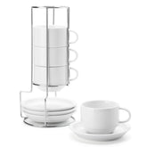Sweese 8-ounce porcelain cappuccino cups with saucers for cozy mornings.