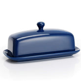 Sweese butter dish navy with lid on for a sleek, space-saving counter display.