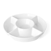 Sweese chip and dip set with five compartments for varied appetizers on a white table