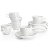 Sweese espresso cups with saucers, white front view, ideal for daily coffee rituals.