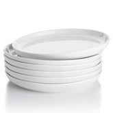Sweese round dessert plate in white porcelain for elegant dessert presentation.