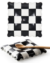 Swicken checkered spoon rest on stovetop, heat resistant and stable.