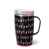 Swig Life 18oz travel mug with handle and lid for easy one-handed sipping.