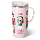 Swig Life 22oz mug with handle and lid in Nutcracker Sugar Plum Soldiers design, great for travel.