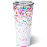 Swig Life 32oz tumbler with lid keeps drinks secure on the go.