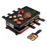 Swissmar Classic raclette grill top with crepe surface for shared meals.
