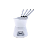 Swissmar Glow fondue set bowl in white ceramic for chocolate dipping.