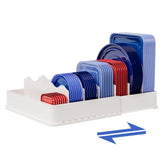 SWOMMOLY expandable lid organizer front view for clutter-free cabinet storage.