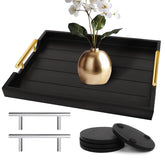 SXNOWS coffee table tray in black wood with two handles for easy serving